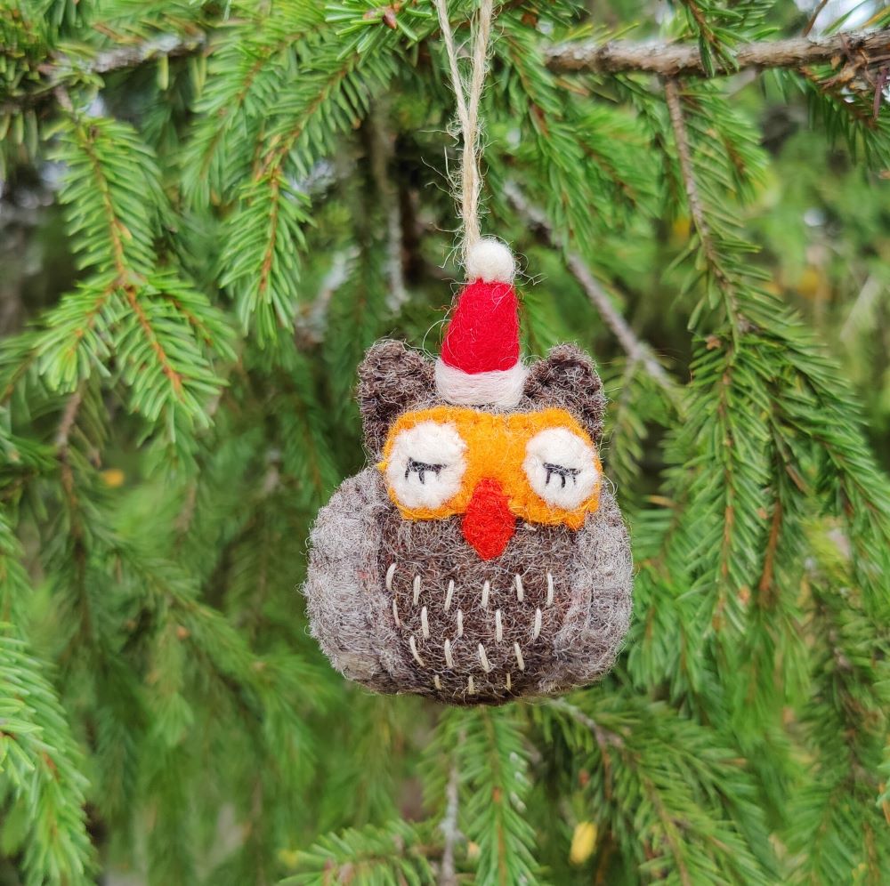 Huovutettu pöllö – käsintehty ja vastuullinen Babadum® huopakoriste