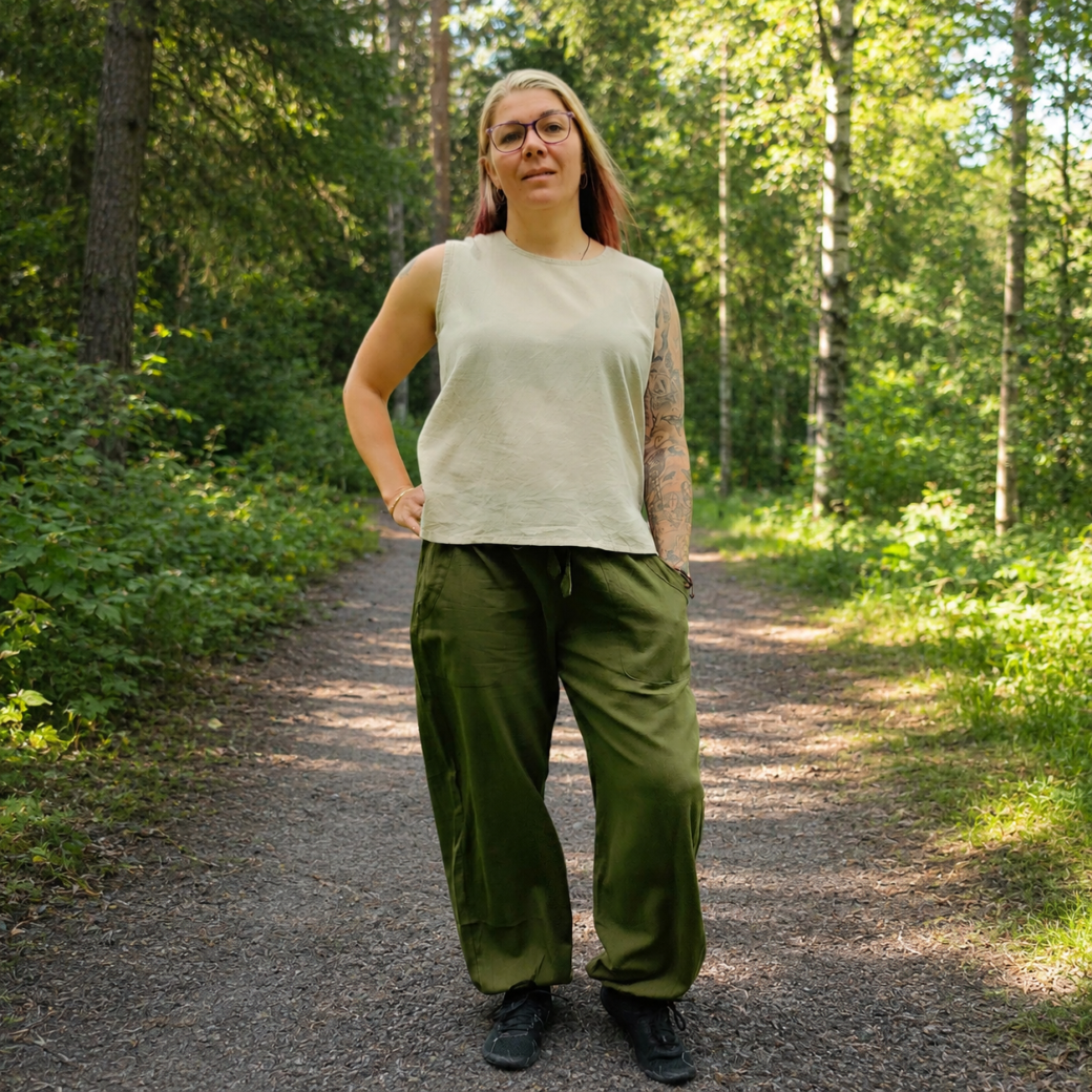 vihreät puuvillahousut